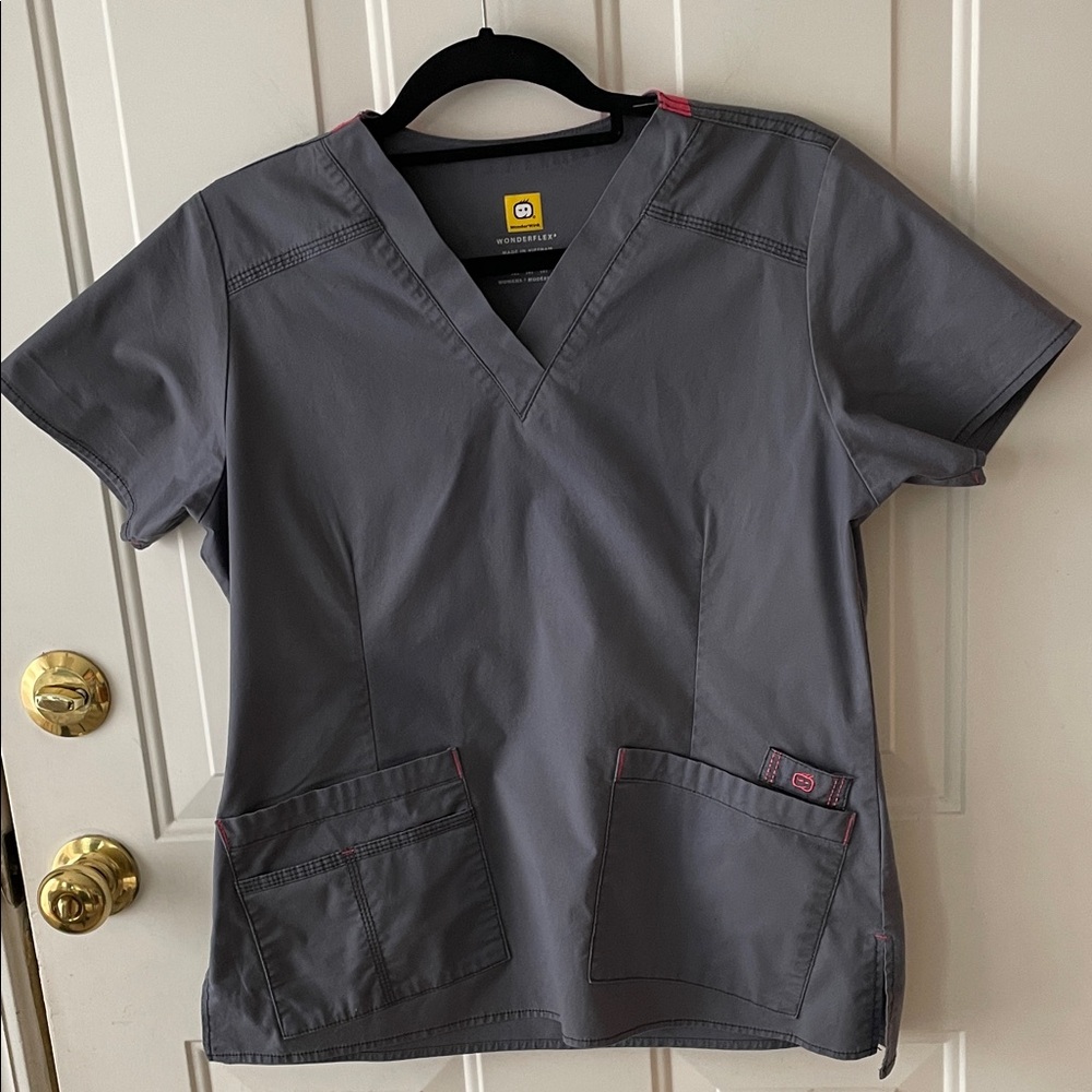 WonderWink Women's Scrub Set in Slate Gray with Pink Accents Size M - Picture 6 of 8